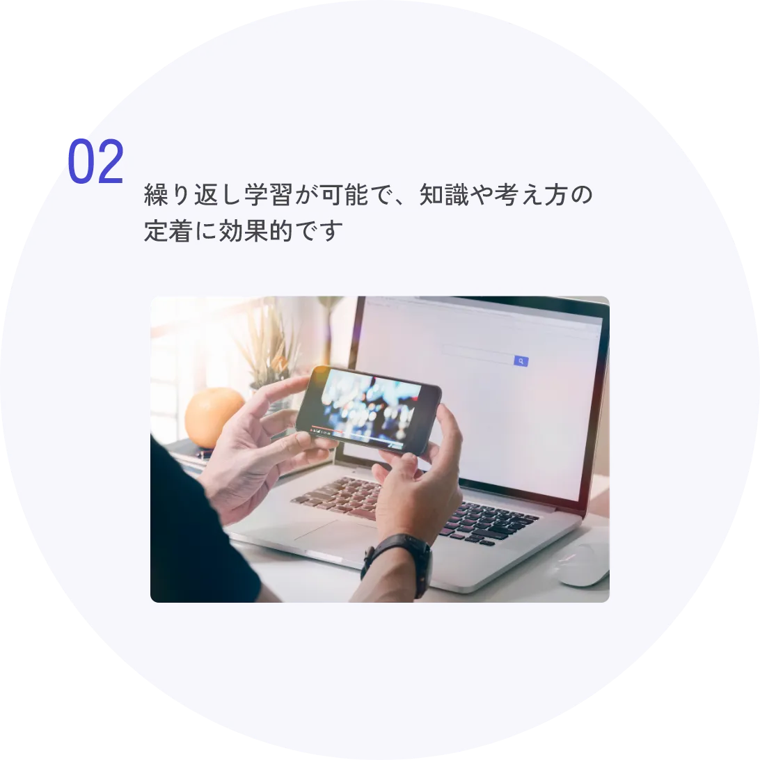 02 繰り返し学習が可能で、知識や考え方の定着に効果的です
